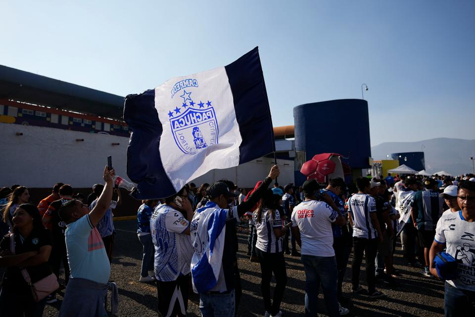 Jun 1, 2024; Pachuca, Hidalgo, Mexico; CF Pachuca fans wave flags before the match against the Columbus Crew in the 2024 CONCACAF Champions Cup Championship at Estadio Hidalgo. Mandatory Credit: Adam Cairns-USA TODAY Sports