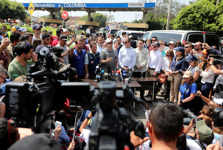 U.S. Senator Marco Rubio speaks during a news conference as he visits the Colombia-Venezuela border at the Simon Bolivar International Bridge on the outskirts of Cucuta, Colombia February 17, 2019. REUTERS/Luisa Gonzalez