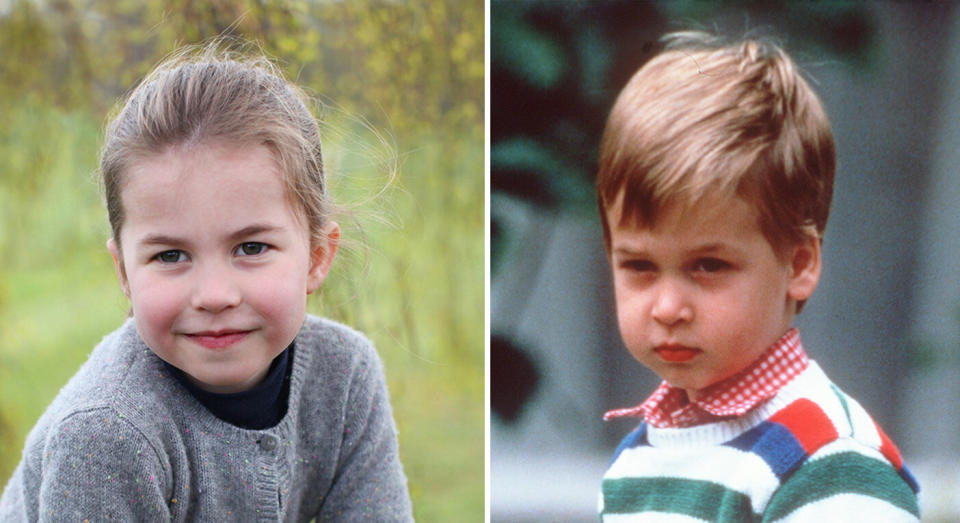 Princess Charlotte has a strong resemblance to her father Prince William, right, at a similar age. [Photo: PA/Getty]