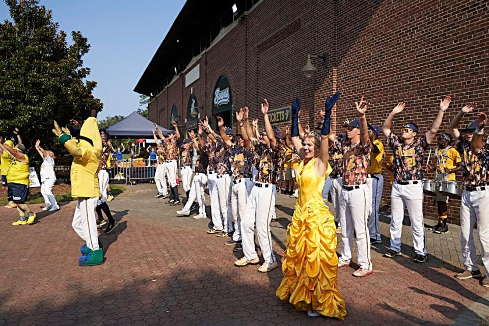 Fans are greeted by the Savannah Bananas as players walk into the stadium with a band leading the way. There are more than 50 promotions before the first pitch.