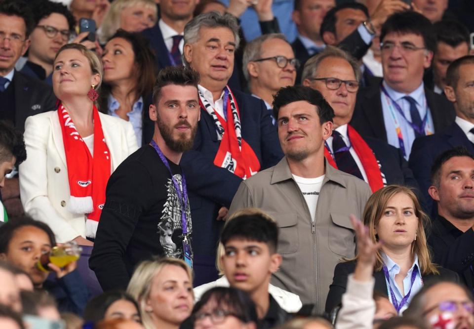 The Manchester United pair of David De Gea and Harry Maguire were in the crowd at Old Trafford (Martin Rickett/PA) (PA Wire)