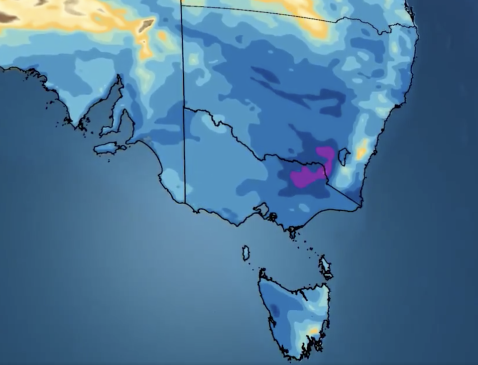 A BOM weather map shows rainfall in southern parts of Australia on Friday.
