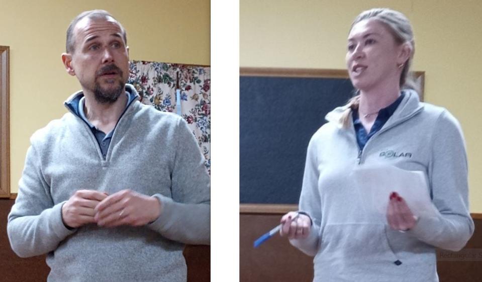 Representatives of ECA Solar presented plans for a 3-megawatt commercial solar farm near Honesdale along Cadjaw Pond Road to the Cherry Ridge Township Board of Supervisors on April 16, 2024. From left are Michael Redding and Martha Diezmann.