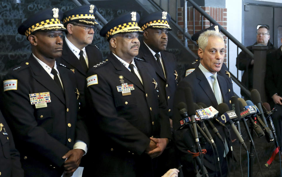 Chicago Mayor Rahm Emanuel, right, and Chicago Police Superintendent Eddie Johnson, centre, have slammed the decision. Source: AP