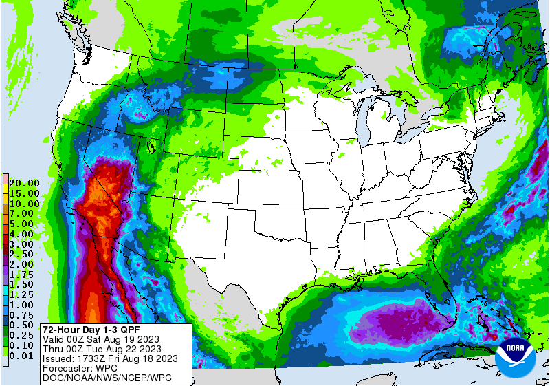 Rainfall prediction for Aug. 19-22, 2023.