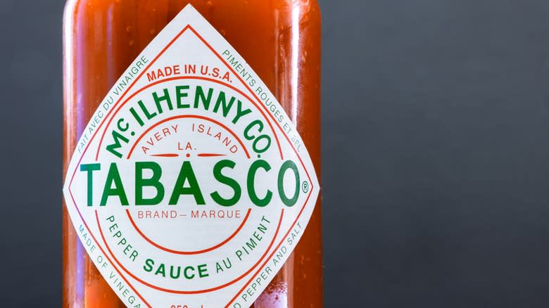 Close-up of Tabasco label