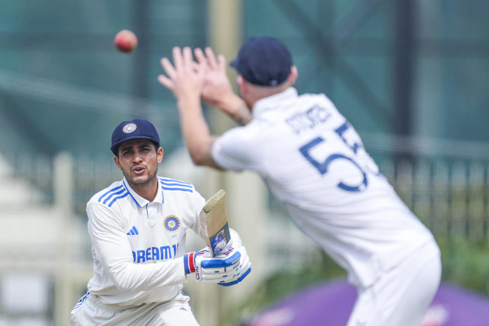 India's Shubman Gill plays a shot on the fourth day of the fourth cricket test match between England and India in Ranchi, India, Monday, Feb. 26, 2024. (AP Photo/Ajit Solanki)