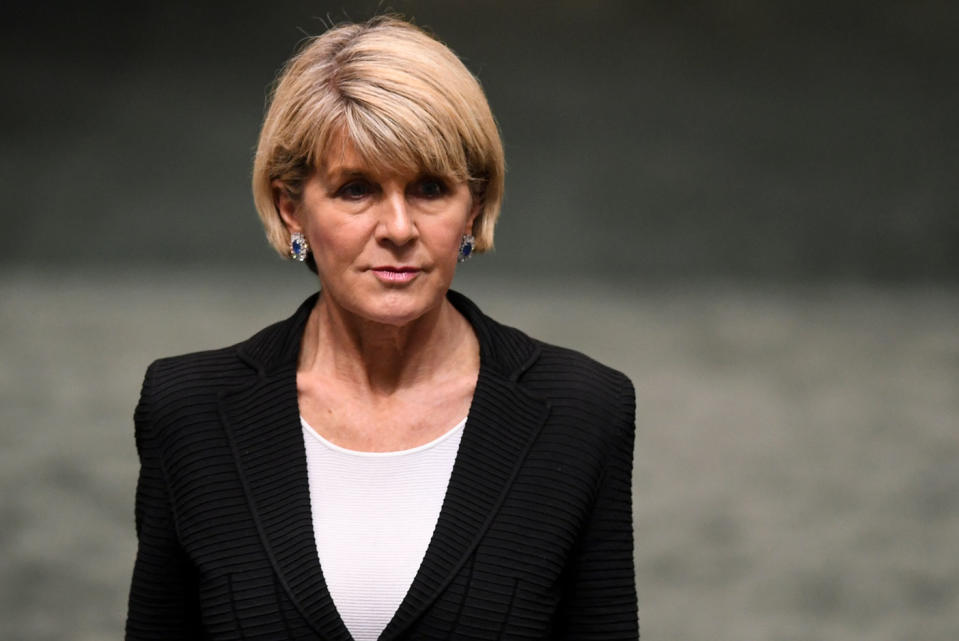 Julie Bishop was eliminated in the race for Australia’s next prime minister after getting the lowest vote . Photo: AAP