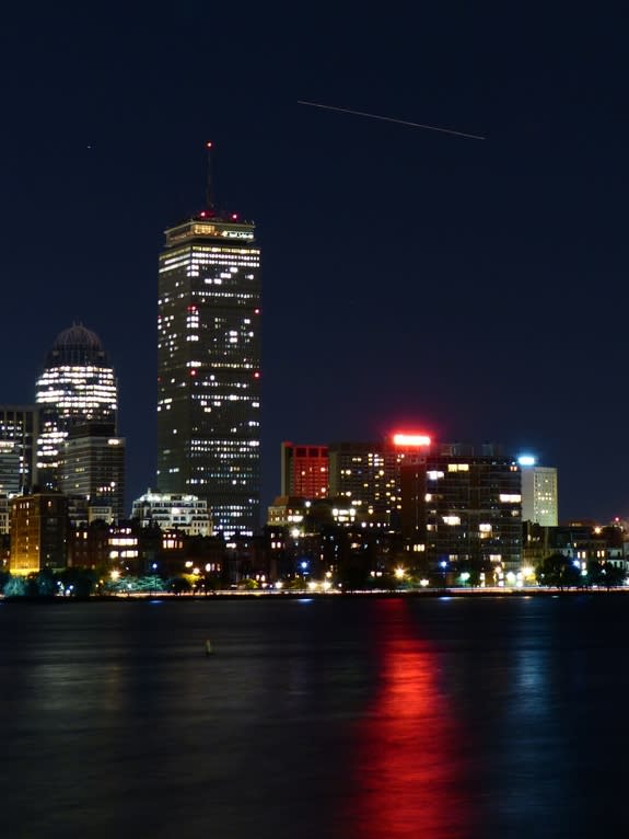 Skywatcher Sean Solomon captured this view of NASA's LADEE moon probe launch over the Charles River in Cambridge, Mass., on Sept. 6, 2013. LADEE launched from Wallops Island, Va., and was visible from much of the U.S. East Coast.