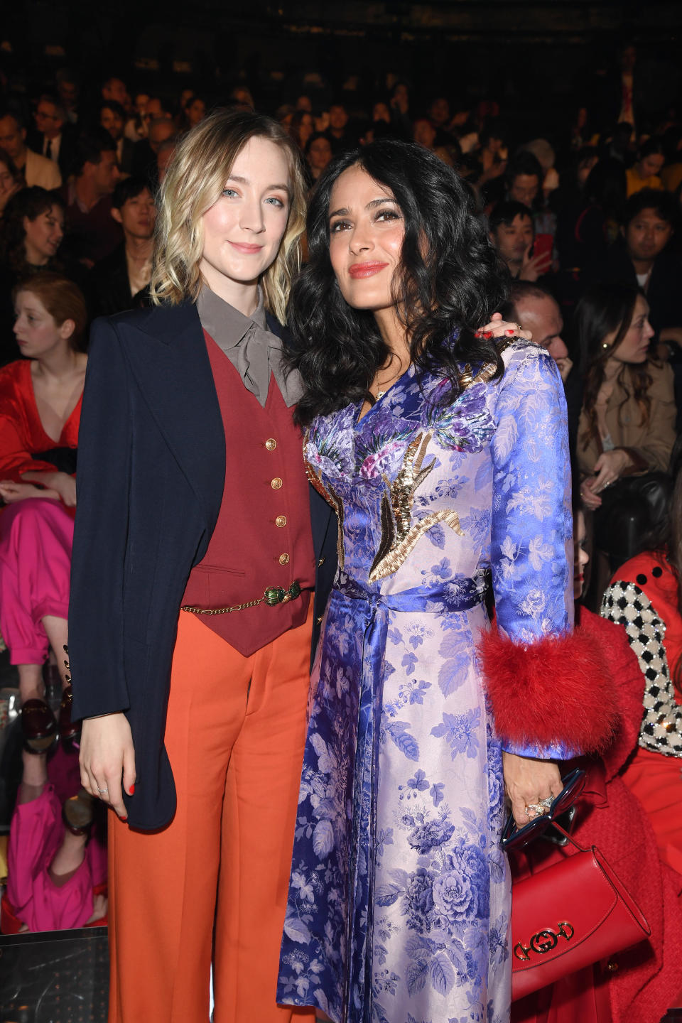 Saoirse Ronan and Salma Hayek at the Gucci February 2019 show during Milan Fashion Week