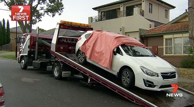 The car used in the crime was found dumped in Burwood later on Sunday afternoon. Picture: 7 News