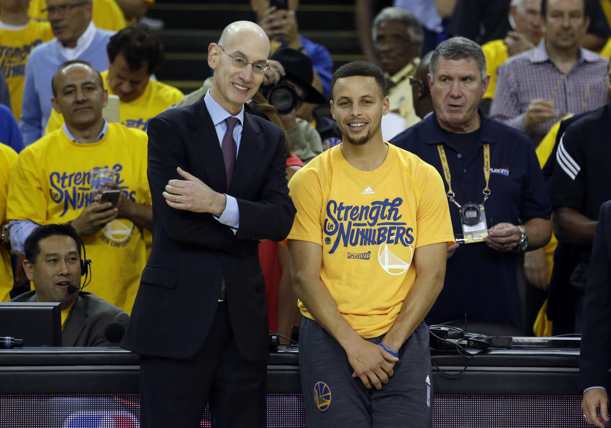 Adam Silver and Stephen Curry were in agreement on the All-Star draft. (AP)