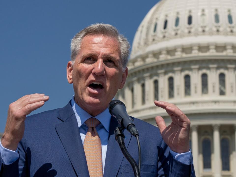 Republican House Speaker Kevin McCarthy (seen here at the Capitol in Washington, D.C.,on April 23, 2023) and other GOP lawmakers want a deal that guarantees trillions of dollars in spending cuts before they sign on to raising the debt limit.  (J. Scott Applewhite/The Associated Press - image credit)