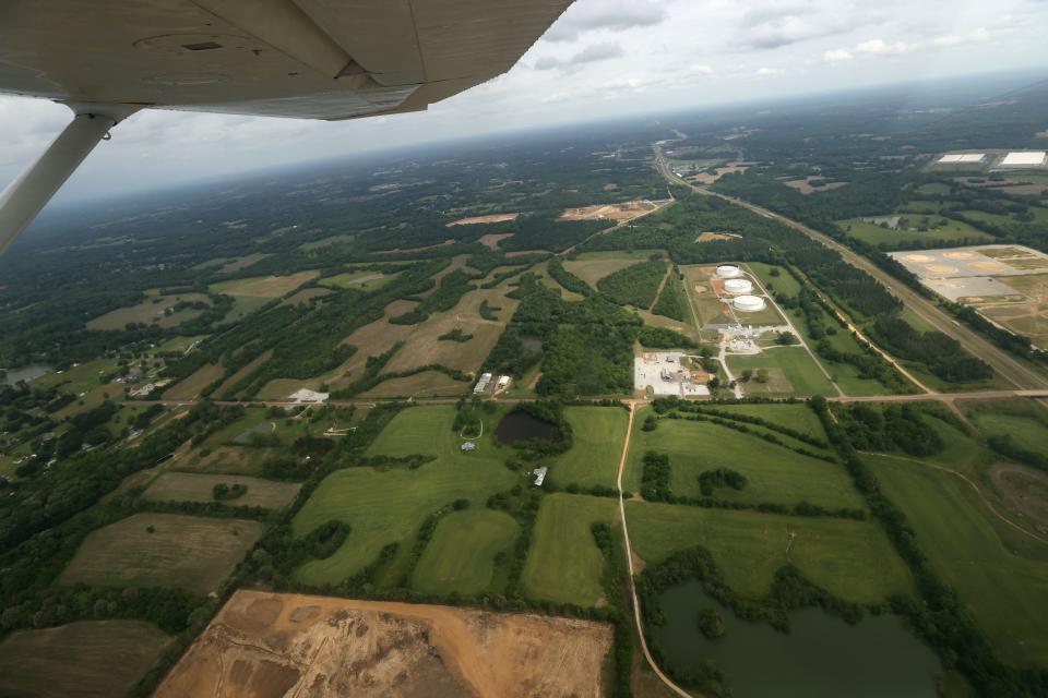 The view from the cockpit of a Cessna model 172 over Olive Branch, Miss. on a lesson from Air Venture Flight Center on Tuesday, May 18, 2021.