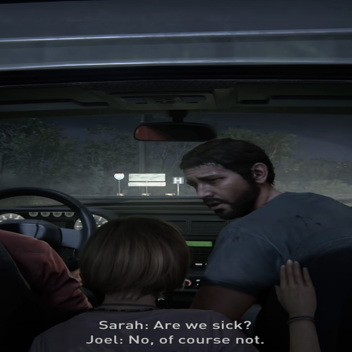 Sarah in the backseat asking, 