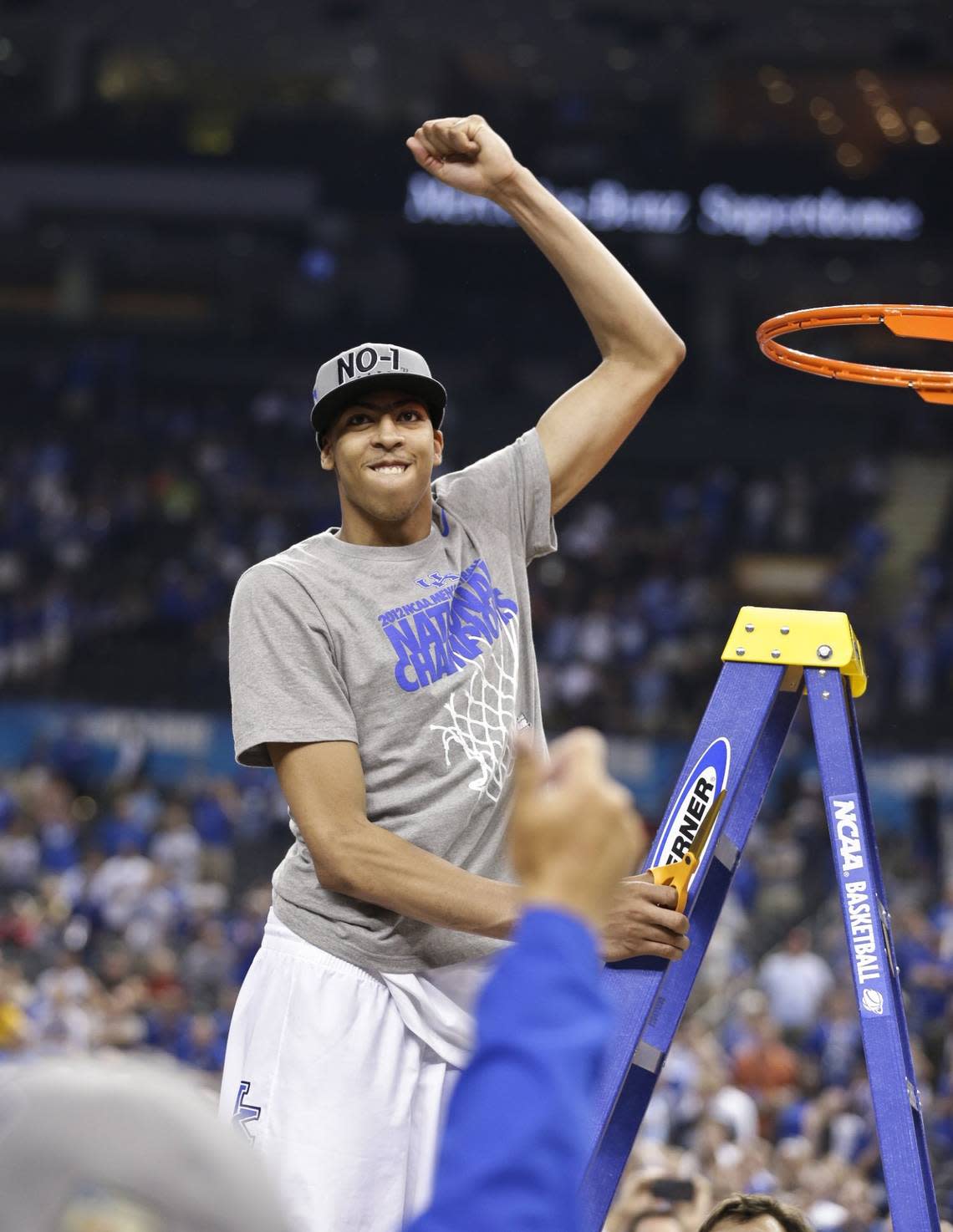 Kentucky star Anthony Davis (23) celebrated after the Wildcats beat Kansas 67-59 in the 2012 NCAA Tournament Championship Game.