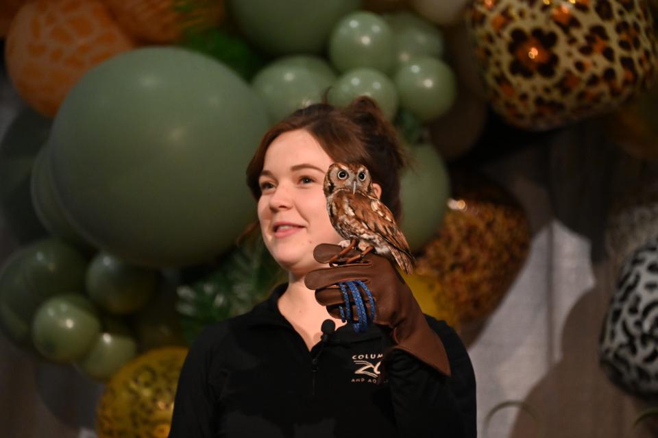 Representatives from the Columbus Zoo delighted the crowd with demonstrations from some of its animal ambassadors at the Cambridge Area Chamber of Commerce annual dinner, at the Pritchard Laughlin Civic Center.