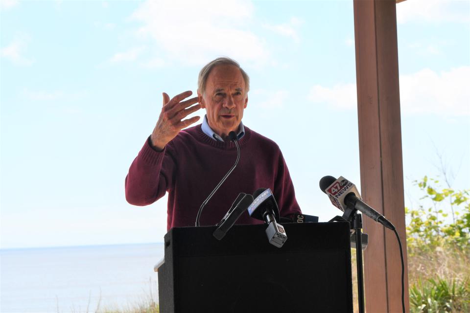 Sen. Tom Carper announces funding to replenish Delaware's bay beaches in Slaughter Beach May 13, 2024.