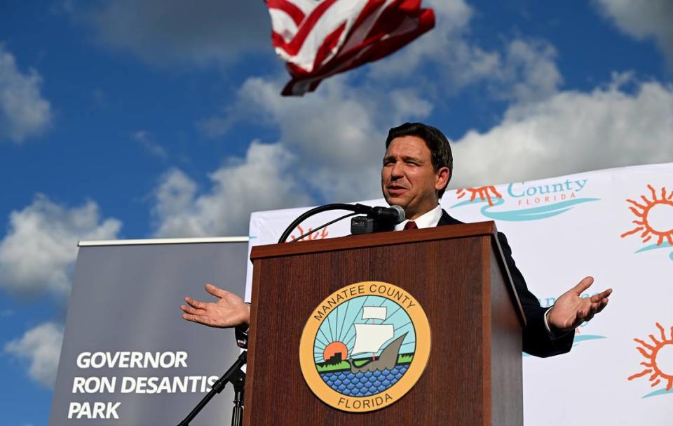 Florida Gov. Ron DeSantis made an appearance in Manatee County for the opening of a park named in his honor on Wednesday, Oct. 18, 2023.