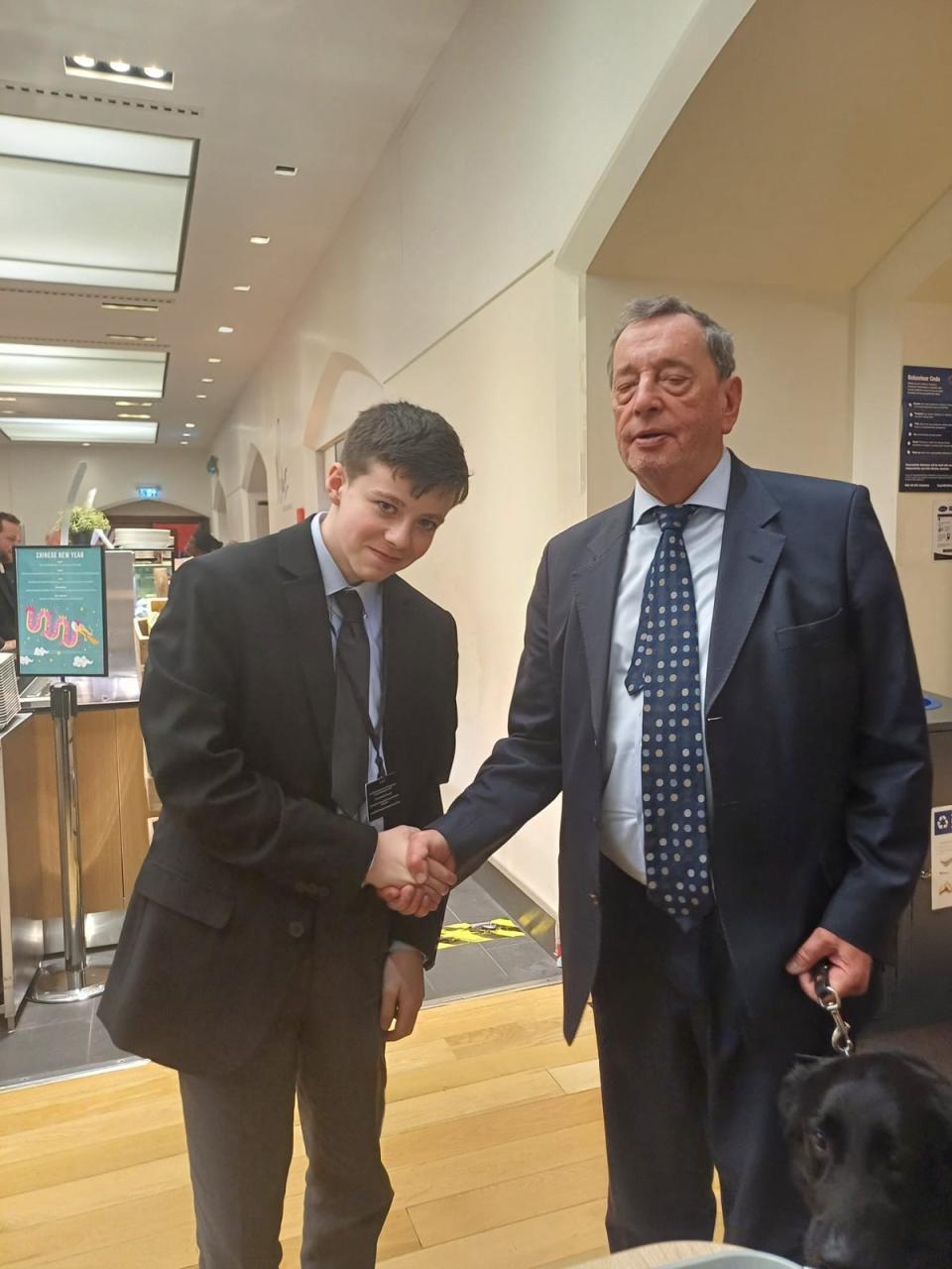 Kayden pictured with Blunkett, who helped win the right for him to visit his father in prison (Margaret White)