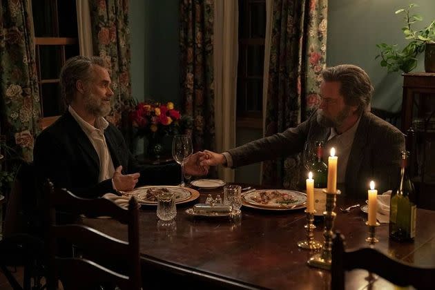 Frank (Murray Bartlett) and Bill (Nick Offerman) sharing a candlelit dinner in Episode 3 of HBO's 