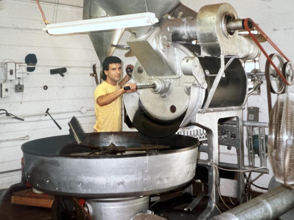 Chris de Mezzo in the 80s, using the original Joffrey's coffee roaster. (Photo: Joffrey's Coffee and Tea Company)