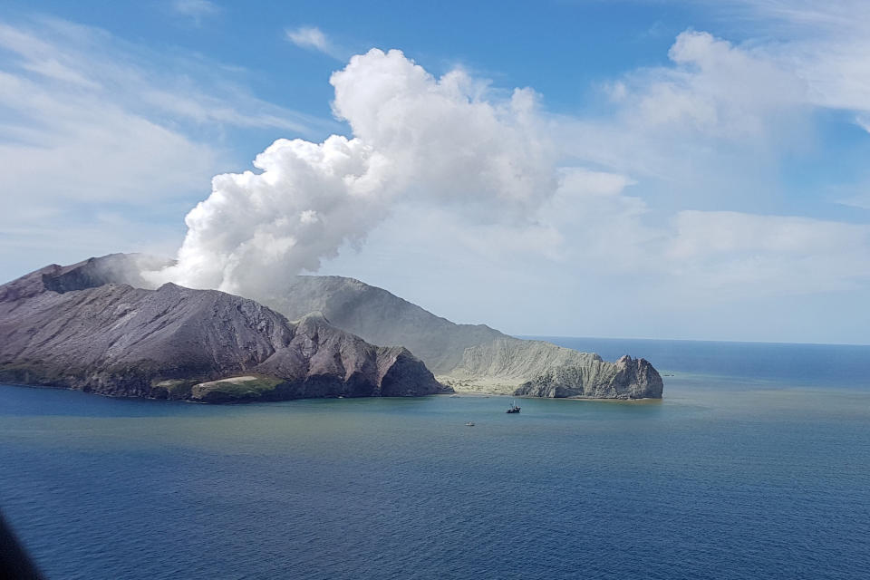 The volcano shown erupting on White Island, New Zealand, on Monday. Source: AAP 