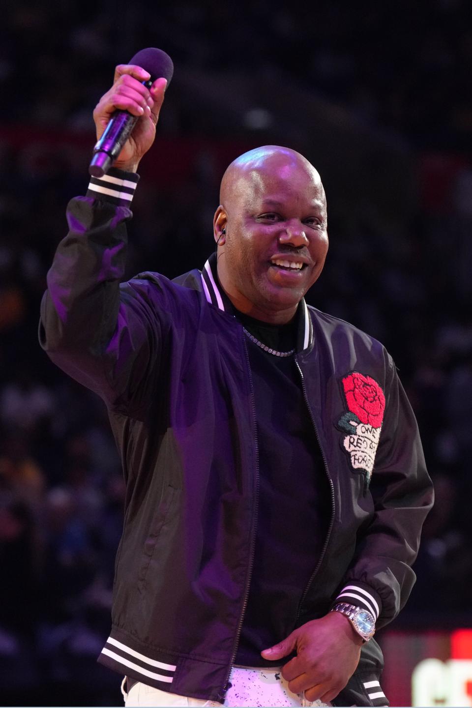 April 5, 2023: Recording artist Too Short (Too $hort) performs during the game between the LA Clippers and the Los Angeles Lakers at Crypto.com Arena.