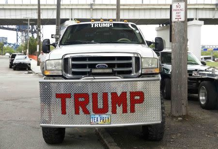 A truck is parked near a rally supporting Republican presidential candidate Donald Trump during the Republican National Convention in Cleveland, Ohio, U.S. July 18, 2016. REUTERS/Lucas Jackson