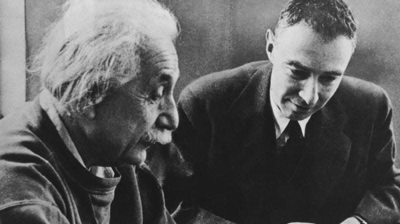 Pictured: Albert Einstein and J. Robert Oppenheimer. 