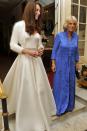 <p>Because if you're royalty, you can have as many wedding dresses as you want. The new Duchess of Cambridge changed into a simpler white satin dress for her wedding reception, complete with an elegant beaded belt and angora cardigan. </p><p><strong>RELATED</strong>: <a href="https://www.goodhousekeeping.com/beauty/fashion/g4690/kate-middleton-wedding-dress/" rel="nofollow noopener" target="_blank" data-ylk="slk:The 10 Hidden Details in Kate Middleton's Wedding Dress You Totally Missed;elm:context_link;itc:0;sec:content-canvas" class="link ">The 10 Hidden Details in Kate Middleton's Wedding Dress You Totally Missed</a></p>