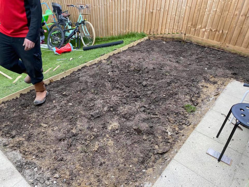 The couple dug up the turf to extend their patio. (Supplied Latestdeals.co.uk)