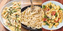 <p>The easiest and breeziest meal to whip up after a long day? <a href="https://www.delish.com/uk/pasta-recipes/" rel="nofollow noopener" target="_blank" data-ylk="slk:Pasta;elm:context_link;itc:0;sec:content-canvas" class="link ">Pasta</a>. We're talking everything from <a href="https://www.delish.com/uk/cooking/recipes/a30219265/creamy-shrimp-linguine-tomatoes-kale-lemon-zest-recipe/" rel="nofollow noopener" target="_blank" data-ylk="slk:Creamy Prawn Linguine;elm:context_link;itc:0;sec:content-canvas" class="link ">Creamy Prawn Linguine</a> to <a href="https://www.delish.com/uk/cooking/recipes/a35508459/sausage-pasta/" rel="nofollow noopener" target="_blank" data-ylk="slk:One-Pot Sausage Pasta;elm:context_link;itc:0;sec:content-canvas" class="link ">One-Pot Sausage Pasta</a> and <a href="http://www.delish.com/uk/cooking/recipes/a32434375/roasted-asparagus-carbonara-recipe/" rel="nofollow noopener" target="_blank" data-ylk="slk:Roasted Asparagus Carbonara;elm:context_link;itc:0;sec:content-canvas" class="link ">Roasted Asparagus Carbonara</a> — easy-to-make and downright delicious! Pair your favourite <a href="https://www.delish.com/uk/food-news/g31017969/pasta-shapes/" rel="nofollow noopener" target="_blank" data-ylk="slk:pasta type;elm:context_link;itc:0;sec:content-canvas" class="link ">pasta type</a> up with some protein, whether that's chicken pieces, lentils or eggs, or load it up with some filling veggies like courgette, spinach or broccoli. Either way, you're pretty much onto a winning weeknight dinner. Keep reading for 78 of our favourite pasta recipes. </p>