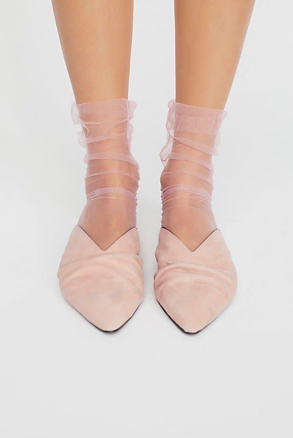 Sheer socks are probably one of the more impractical trends of 2018...but they're too&nbsp;magical and cute not to love. Pair them with ballet flats for a new look, or let them play peekaboo over a pair of ankle booties.&nbsp;<br /><br />Pictured:<a href="https://www.freepeople.com/shop/felix-sheer-crew-socks/" target="_blank"> Felix Sheer Crew Socks from Free People</a>