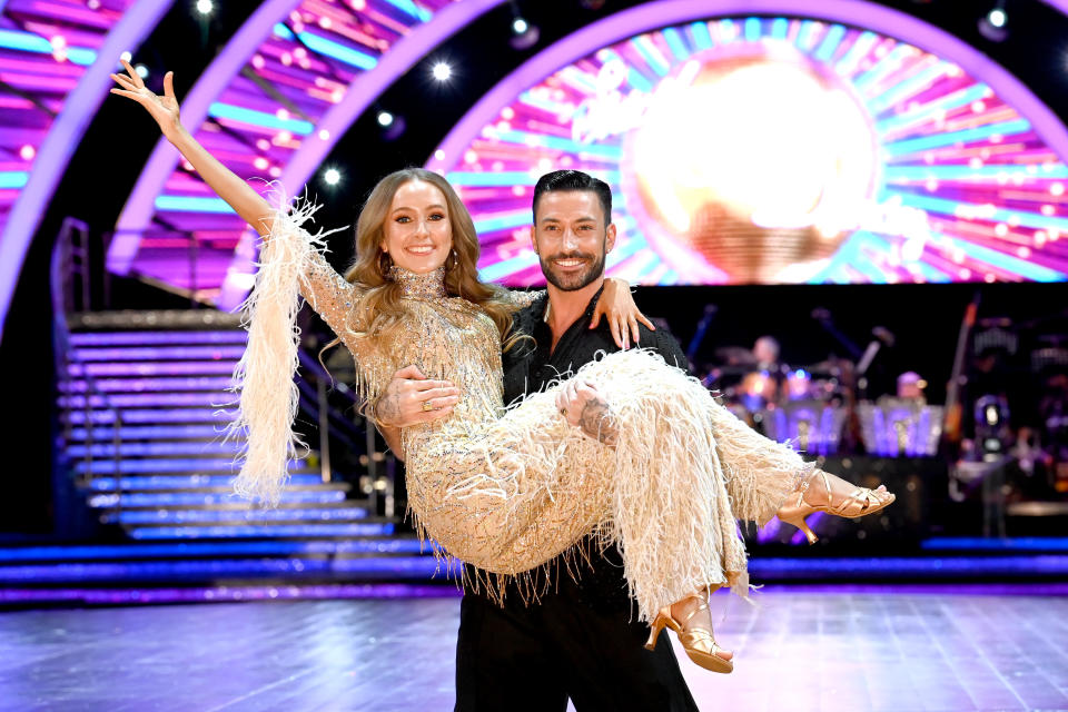 Giovanni Pernice lifting up Rose Ayling-Ellis at the press launch for Strictly Come Dancing Live Tour.
