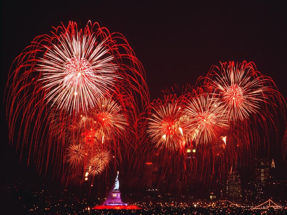 Fourth of July fireworks over the Statue of Liberty in 1986.