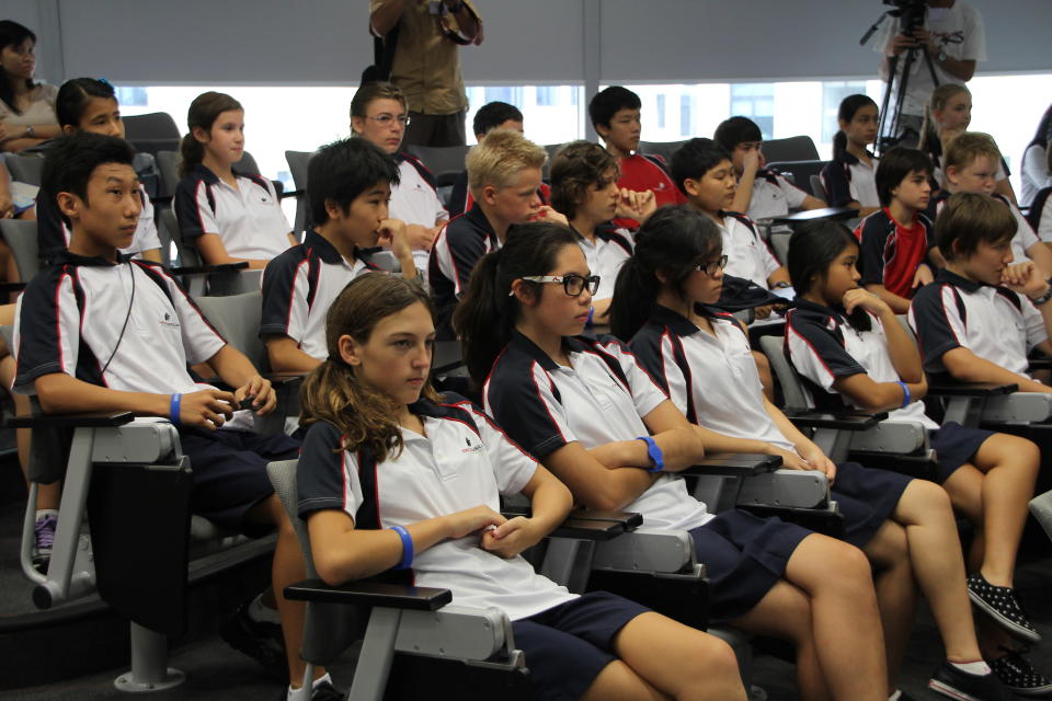 Students attending an opening brief at the Stamford American International School (Yahoo! photo)