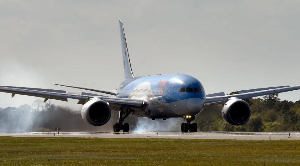 A TUI Airways Boeing 787 Dreamliner flight from Manchester in the United Kingdom lands in March 2022 at Melbourne Orlando International Airport.