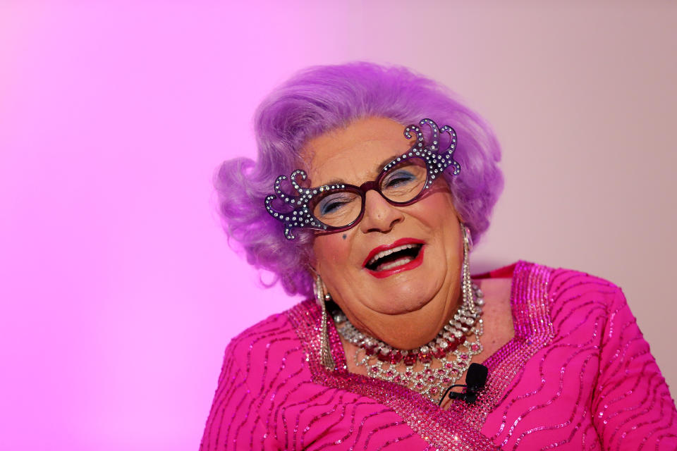 SYDNEY, AUSTRALIA - SEPTEMBER 11: Dame Edna Everage poses during a High Tea launch event at The Langham on September 11, 2019 in Sydney, Australia. (Photo by Don Arnold/WireImage)