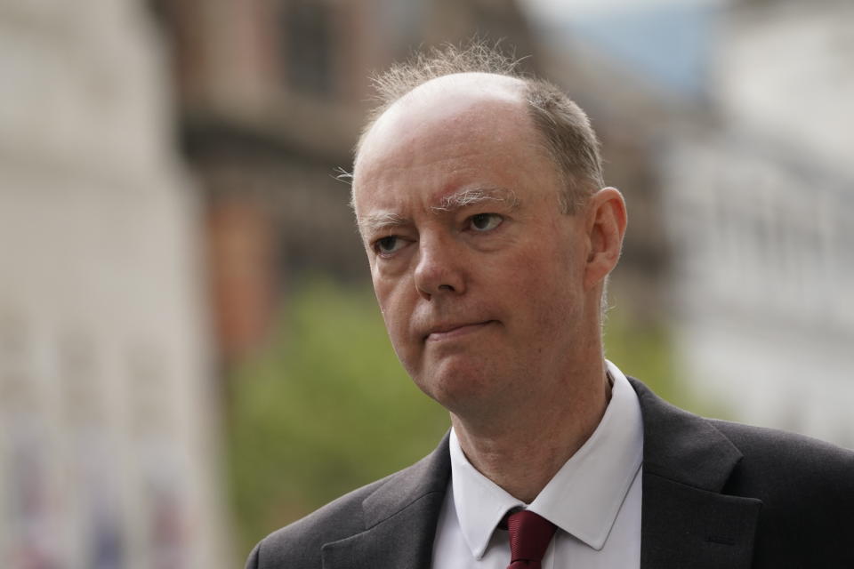 Professor Chris Whitty, the Chief Medical Officer for England, in Whitehall on the day that the Prime Minister returned to work in Downing Street for the first time since he was hospitalised with coronavirus.