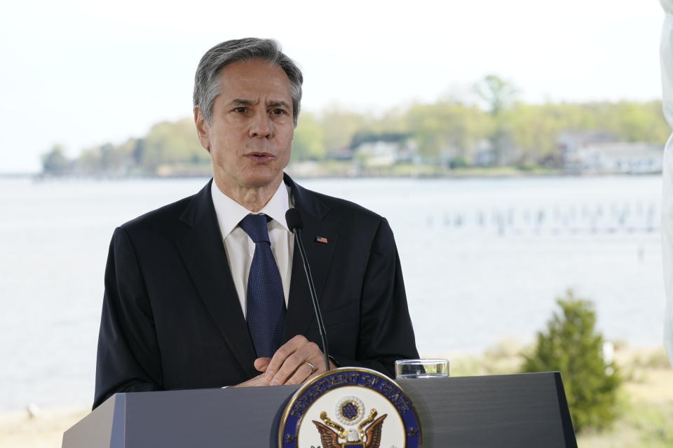 Secretary of State Antony Blinken speaks about climate change, at the Chesapeake Bay Foundation in Annapolis, Md., Monday, April 19, 2021. (AP Photo/Jacquelyn Martin, Pool)