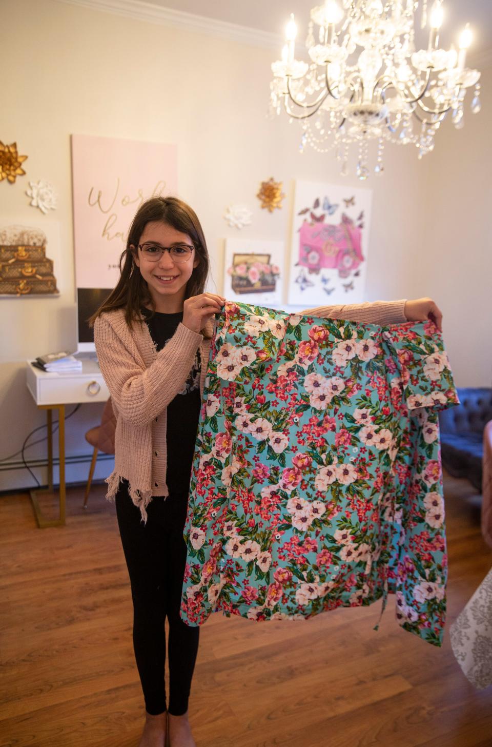 11-year-old Giuliana Demma, 11, of Freehold creates gowns for pediatric cancer patients. She started a charity that sends her handmade gowns to pediatric cancer patients. She was motivated by a 10-month-old cousin being diagnosed with cancer.   Freehold, NJWednesday, January 12, 2022 