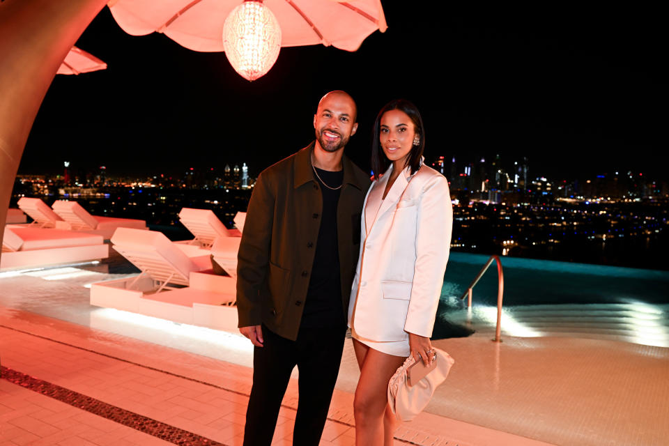 DUBAI, UNITED ARAB EMIRATES - JANUARY 20: Marvin Humes and Rochelle Humes attend the launch of 818 Tequila in the UAE hosted by Kendall Jenner with an after party at Cloud22 during the Grand Reveal Weekend for Atlantis The Royal, Dubai's new ultra-luxury hotel on January 20, 2023 in Dubai, United Arab Emirates. (Photo by Jeff Spicer/Getty Images for Atlantis The Royal)