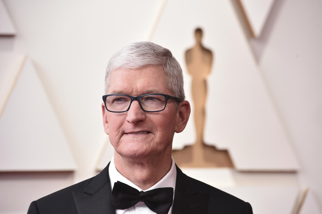 Tim Cook arrives at the Oscars on Sunday, March 27, 2022, at the Dolby Theatre in Los Angeles. (Photo by Jordan Strauss/Invision/AP)
