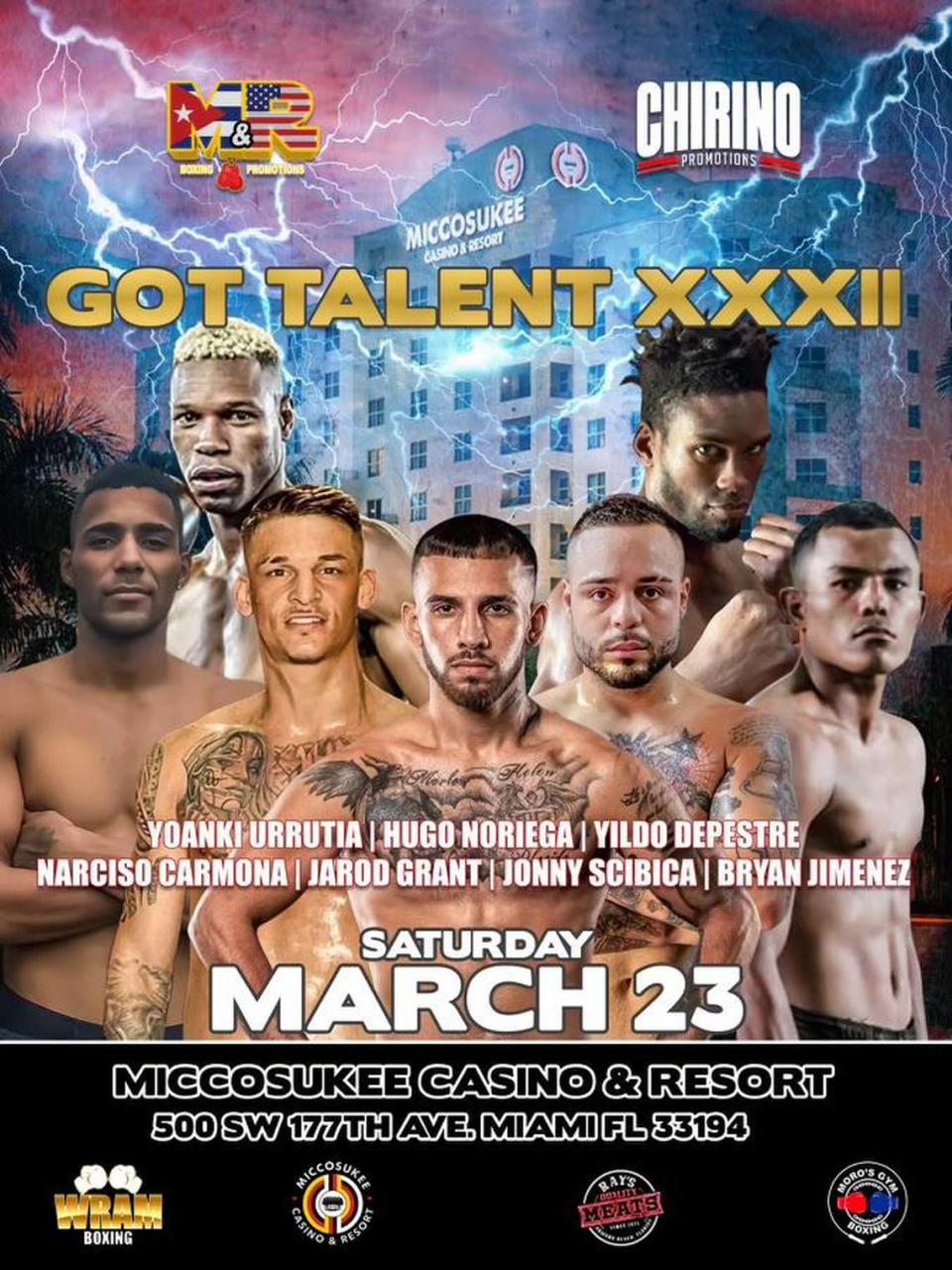 La cartelera de boxeo GOT TALENT se celebrará el sábado 23 de marzo en el Miccosukee Hotel y Casino.