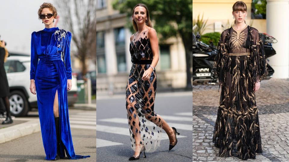 street style influencers showing what to wear on new year's eve for a black tie event