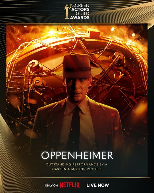 名傳記電影《奧本海默》（Oppenheimer）今天在被喻為「奧斯卡風向球」的美國演員工會獎，奪得最佳卡司、最佳男主角和最佳男配角獎三大獎是為最大贏家。  （圖/ Screen Actors Guild Awards FB)