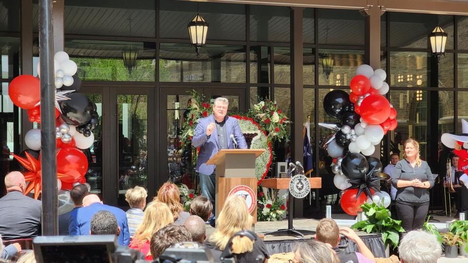 Guy Loneragan, dean of the Texas Tech School of Veterinary Medicine, speaks to the crowd Friday about the honor of being a part of this great program in Amarillo.