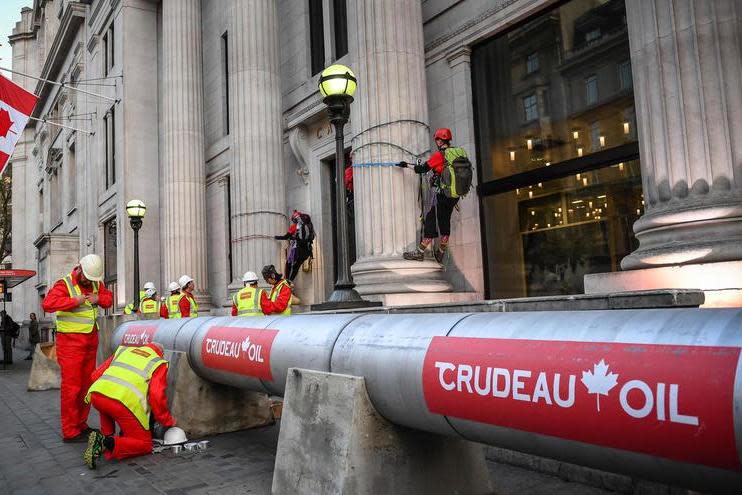 The protesters blocked access to the Canadian embassy: Chris J Ratcliffe / Greenpeace