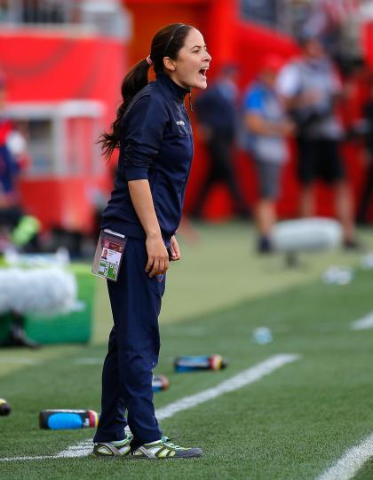 WINNIPEG, MB - JUNE 16: Vanessa Arauz of Ecuador yells to her team against Japan during the FIFA Women&#39;s World Cup Canada 2015 Group C match between Ecuador and Japan at Winnipeg Stadium on June 16, 2015 in Winnipeg, Canada. (Photo by Kevin C. Cox/Getty Images)